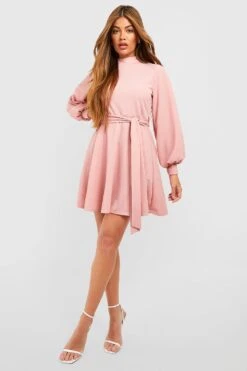 Robe Patineuse à Ceinture Et Manches Ballon -BOOHO Kleidung Magasin gzz52585 rose xl 2
