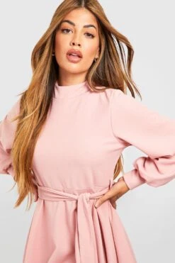 Robe Patineuse à Ceinture Et Manches Ballon -BOOHO Kleidung Magasin gzz52585 rose xl 3