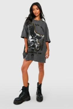 BOOHOO Petite - Robe T-shirt Oversize à Slogan Moto -BOOHO Kleidung Magasin gzz52651 charcoal xl 2