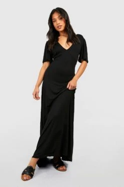 Petite - Robe Longue à Manches Larges Et Col V -BOOHO Kleidung Magasin gzz52653 black xl 2