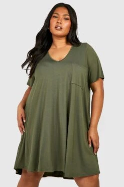 Grande Taille - Robe En Jersey à Poche -BOOHO Kleidung Magasin gzz52661 khaki xl 2