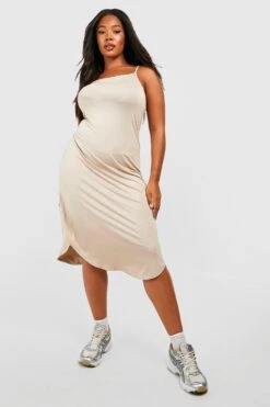 Grande Taille - Robe Mi-longue En Jersey à Bretelles -BOOHO Kleidung Magasin gzz52662 sand xl 2