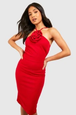 Petite - Robe Mi-longue Dos Nu à Fleur 3D