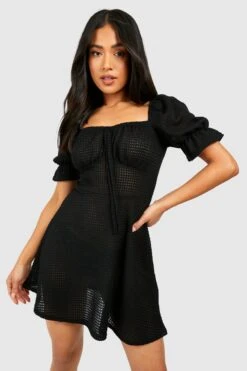 Petite - Robe Patineuse Texturée à Manches Bouffantes