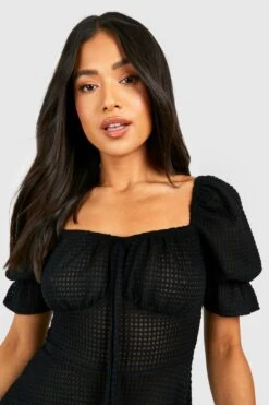 Petite - Robe Patineuse Texturée à Manches Bouffantes -BOOHO Kleidung Magasin gzz52901 black xl 3