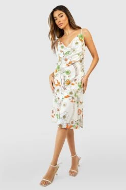 Robe Mi-longue Satinée Fleurie -BOOHO Kleidung Magasin gzz53012 cream xl 2