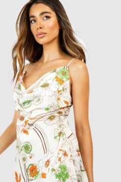 Robe Mi-longue Satinée Fleurie -BOOHO Kleidung Magasin gzz53012 cream xl 3