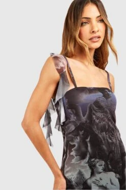 Robe Longue Imprimée En Mesh à Volants -BOOHO Kleidung Magasin gzz53117 black xl 3