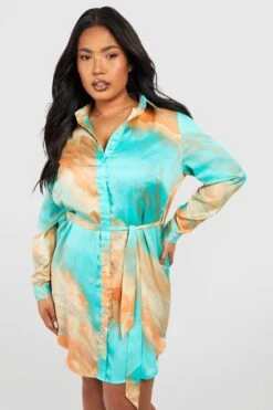 Grande Taille - Robe Chemise Nouée Satinée