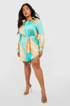 Grande Taille - Robe Chemise Nouée Satinée -BOOHO Kleidung Magasin gzz53131 multi xl 2