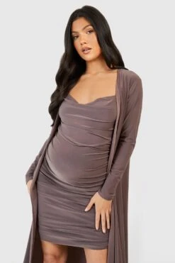 Maternité - Ensemble De Grossesse Avec Gilet Et Robe Courte -BOOHO Kleidung Magasin gzz53147 mocha xl 2