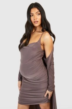 Maternité - Ensemble De Grossesse Avec Gilet Et Robe Courte -BOOHO Kleidung Magasin gzz53147 mocha xl 3