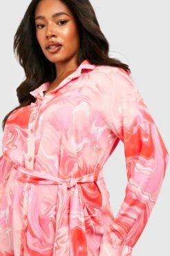 Grande Taille - Robe Chemise à Ceinture Et Imprimé Marbre -BOOHO Kleidung Magasin gzz53159 pink xl 3