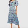 Robe Mi-longue Fleurie à Manches Courtes -BOOHO Kleidung Magasin gzz53194 blue xl