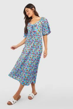 Robe Mi-longue Fleurie à Manches Courtes -BOOHO Kleidung Magasin gzz53194 blue xl 2