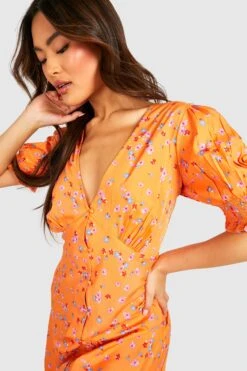Robe Mi-longue Boutonnée Fleurie -BOOHO Kleidung Magasin gzz53202 orange xl 3