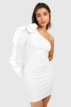 Robe Courte Asymétrique à Fleur 3D -BOOHO Kleidung Magasin gzz53207 ivory xl 2