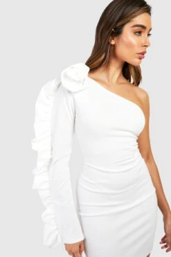 Robe Courte Asymétrique à Fleur 3D -BOOHO Kleidung Magasin gzz53207 ivory xl 3