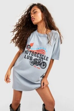 Robe T-shirt Oversize à Imprimé Moto -BOOHO Kleidung Magasin gzz53221 grey xl 2