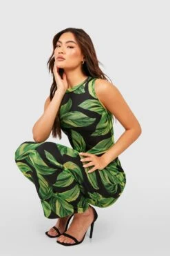 Robe Longue En Mesh à Imprimé Palmier -BOOHO Kleidung Magasin gzz53245 green xl 2