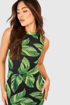 Robe Longue En Mesh à Imprimé Palmier -BOOHO Kleidung Magasin gzz53245 green xl 3