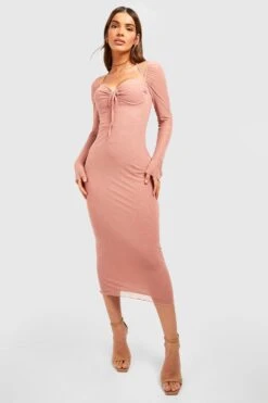 Robe Mi-longue En Mesh à Manches Longues -BOOHO Kleidung Magasin gzz53253 mocha xl 2