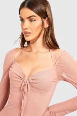 Robe Mi-longue En Mesh à Manches Longues -BOOHO Kleidung Magasin gzz53253 mocha xl 3