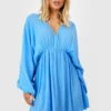 Robe En Coton à Volants Et Manches Chauve-souris 1 Robe En Coton à Volants Et Manches Chauve-souris -BOOHO Kleidung Magasin gzz53324 blue xl
