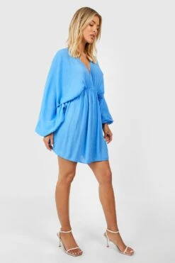 Robe En Coton à Volants Et Manches Chauve-souris -BOOHO Kleidung Magasin gzz53324 blue xl 2