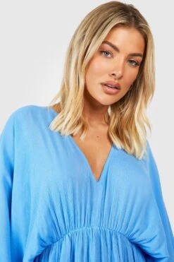 Robe En Coton à Volants Et Manches Chauve-souris -BOOHO Kleidung Magasin gzz53324 blue xl 3