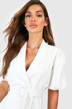 Robe Blazer à Ceinture Et Manches Bouffantes -BOOHO Kleidung Magasin gzz53329 ivory xl 3