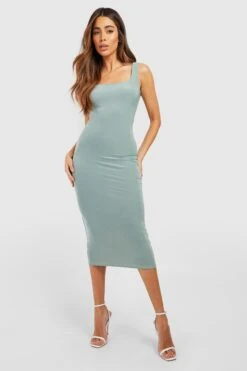 Robe Longue Soyeuse à Col Carré 8 Robe Longue Soyeuse à Col Carré -BOOHO Kleidung Magasin gzz53374 sage xl 2