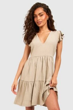 Robe En Lin à Volants étagés -BOOHO Kleidung Magasin gzz53448 stone xl 2