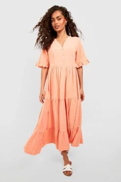 Robe Mi-longue En Lin à Volants étagés