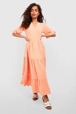 Robe Mi-longue En Lin à Volants étagés -BOOHO Kleidung Magasin gzz53453 orange xl 2