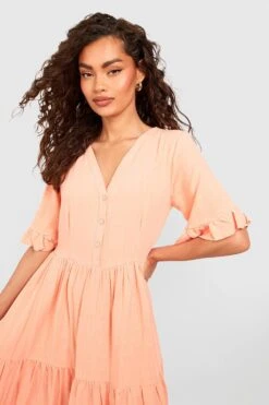 Robe Mi-longue En Lin à Volants étagés -BOOHO Kleidung Magasin gzz53453 orange xl 3