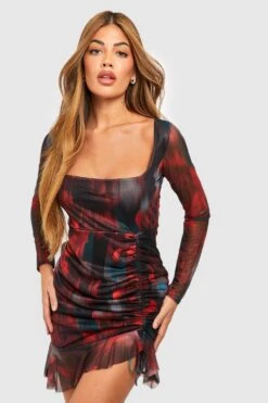 Robe Courte Fleurie En Mesh -BOOHO Kleidung Magasin gzz53458 red xl 2