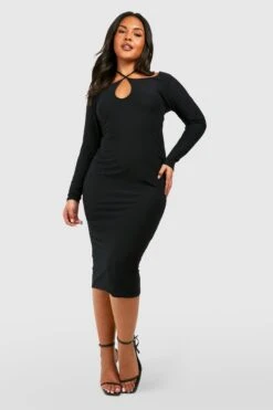 Grande Taille - Robe Mi-longue Douce Découpée -BOOHO Kleidung Magasin gzz53574 black xl 2