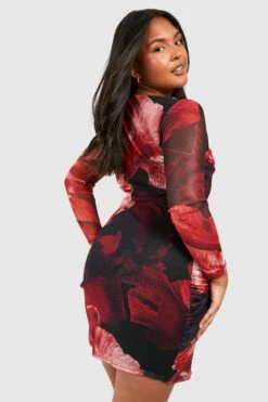 Grande Taille - Robe Moulante Fleurie En Mesh -BOOHO Kleidung Magasin gzz53608 red xl 1