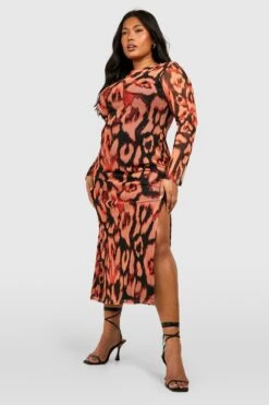 Grande Taille - Robe Mi-longue En Mesh à Imprimé Léopard -BOOHO Kleidung Magasin gzz53631 brown xl 2