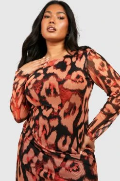 Grande Taille - Robe Mi-longue En Mesh à Imprimé Léopard -BOOHO Kleidung Magasin gzz53631 brown xl 3