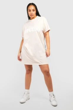 Grande Taille - Robe T-shirt à Slogan Dsgn Studio -BOOHO Kleidung Magasin gzz53632 beige xl 2