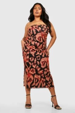 Grande Taille - Robe Froncée à Imprimé Léopard