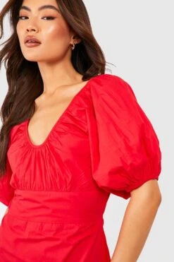 Robe Courte En Coton à Manches Bouffantes -BOOHO Kleidung Magasin gzz53652 red xl 3