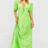 Robe Longue Brodée à Manches Bouffantes -BOOHO Kleidung Magasin gzz53666 lime xl