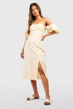 Robe En Lin à Manches Bouffantes