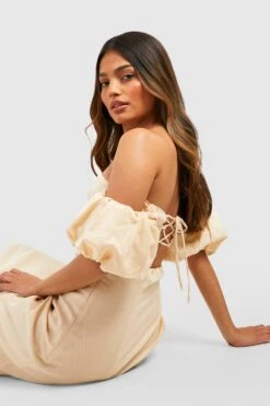 Robe En Lin à Manches Bouffantes -BOOHO Kleidung Magasin gzz53670 stone xl 3