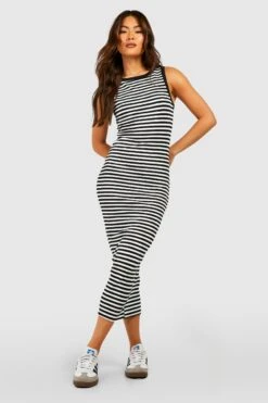 Robe Mi-longue Côtelée à Rayures -BOOHO Kleidung Magasin gzz53690 black xl 2