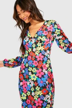 Robe Mi-longue Fleurie 8 Robe Mi-longue Fleurie -BOOHO Kleidung Magasin gzz53734 black xl 2