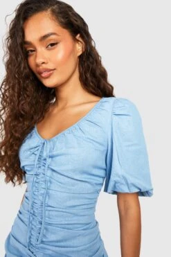 Robe Babydoll Froncée En Jean -BOOHO Kleidung Magasin gzz53755 light20blue xl 3